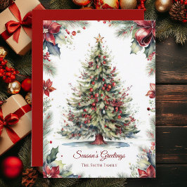 Festividades Cartão de Feriado Botânico de Árvore natais vintag