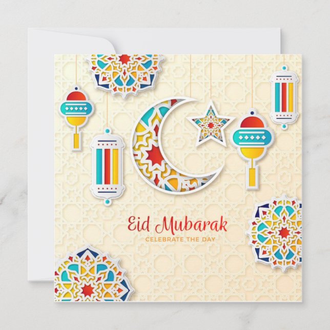 Festividades Cartão de Feriado Colorido Eid Mubarak (Frente)
