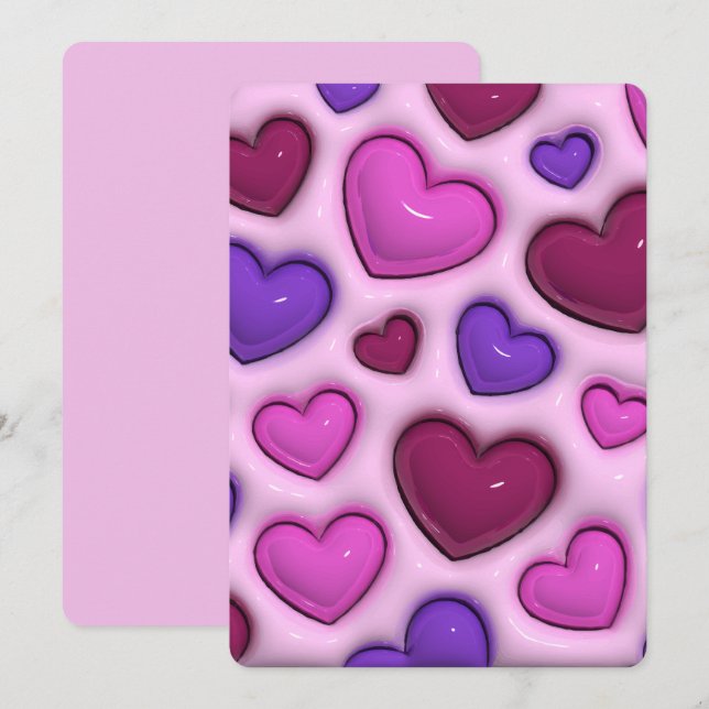 Festividades Cartão De Feriado Com Corações 3D Glossy (Frente/Verso)