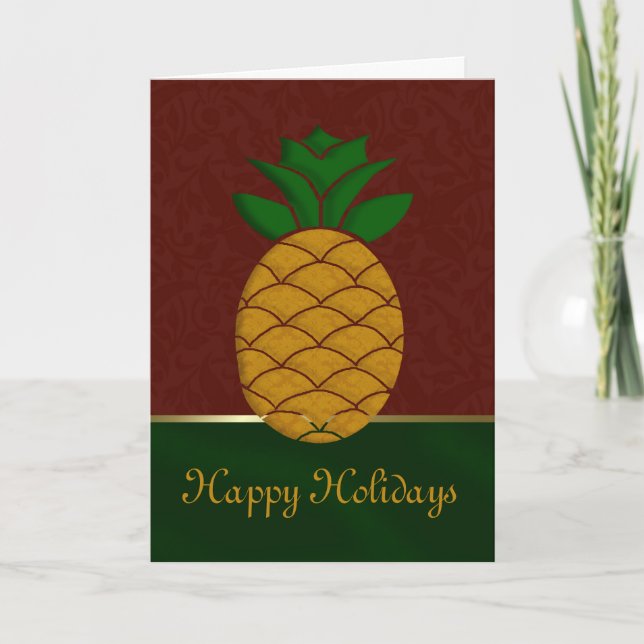 Festividades Cartão de Feriado Damask Pineapple (Frente)
