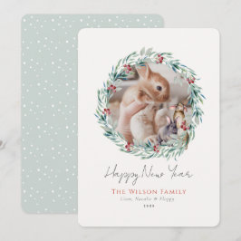 Festividades Cartão de Feriado de Ano Novo Greenery Wreath