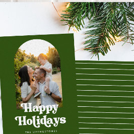 Festividades Cartão de Feriado de Arch Retro Verde e Branco