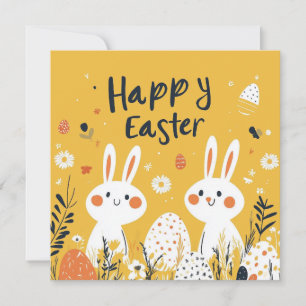 Festividades Cartão de Feriado de Bunnies de Páscoa Amarelo-Bon