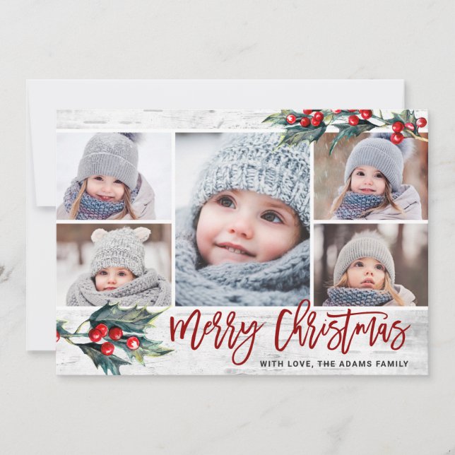 Festividades Cartão de Feriado de Colagem de Natal Holly 5 FOTO (Frente)