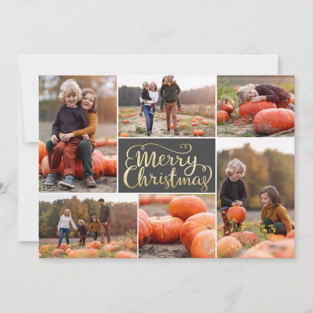 Festividades Cartão de Feriado de Colagem de Natal Merry-Script (Frente)