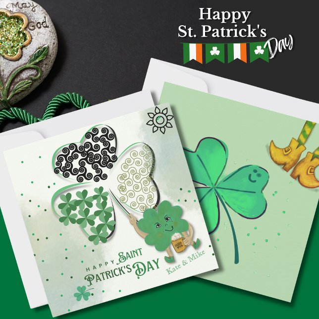 Festividades Cartão de Feriado de Dia de São Patrício com Trevo (Custom ST Patrick's Day Shamrock Beer Holiday Card)