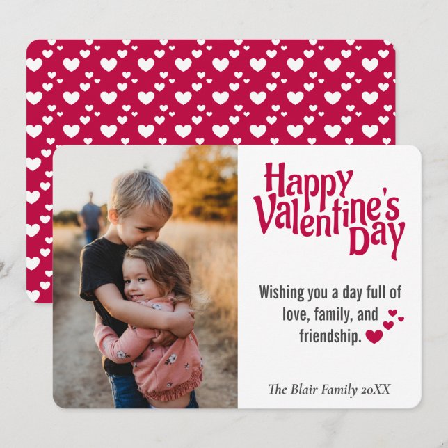 Festividades Cartão de Feriado de Foto Padrão do Coração do dia (Frente/Verso)
