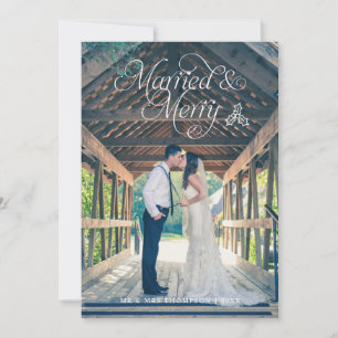 Festividades Cartão de Feriado de Fotografia Novo Casado e Feli