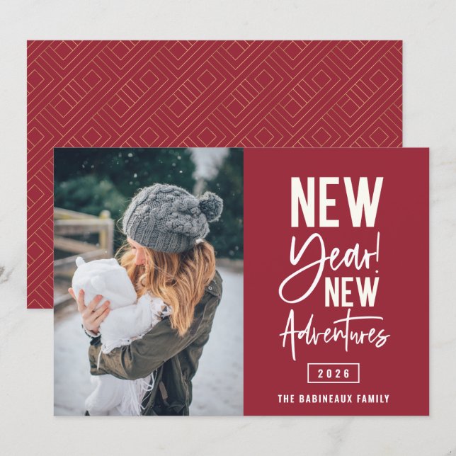 Festividades Cartão de Feriado de Fotografia para Novas Aventur (Frente/Verso)