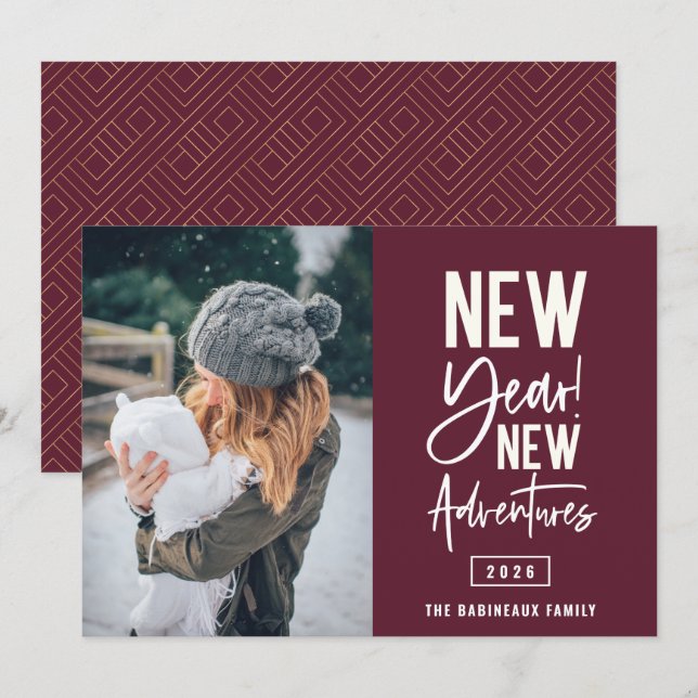 Festividades Cartão de Feriado de Fotografia para Novas Aventur (Frente/Verso)