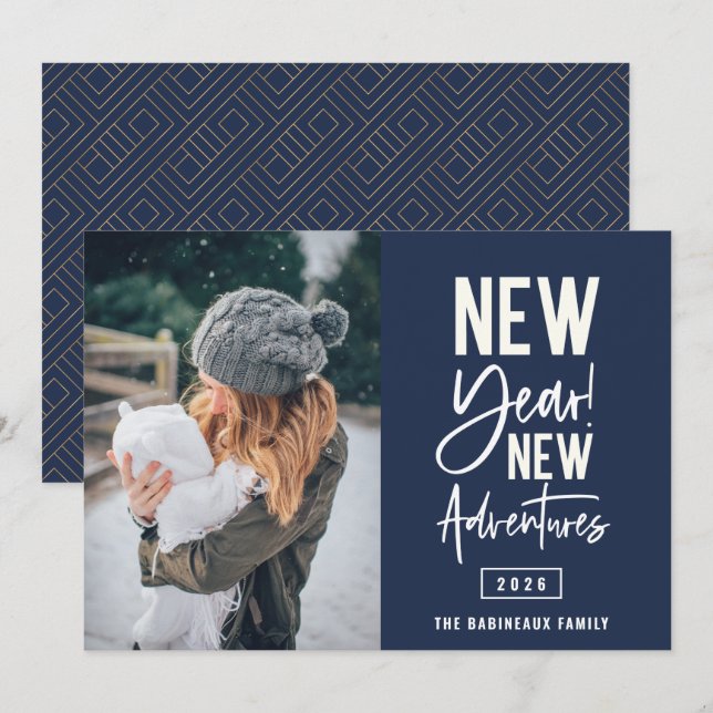 Festividades Cartão de Feriado de Fotografia para Novas Aventur (Frente/Verso)