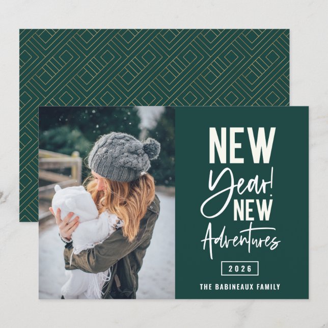 Festividades Cartão de Feriado de Fotografia para Novas Aventur (Frente/Verso)