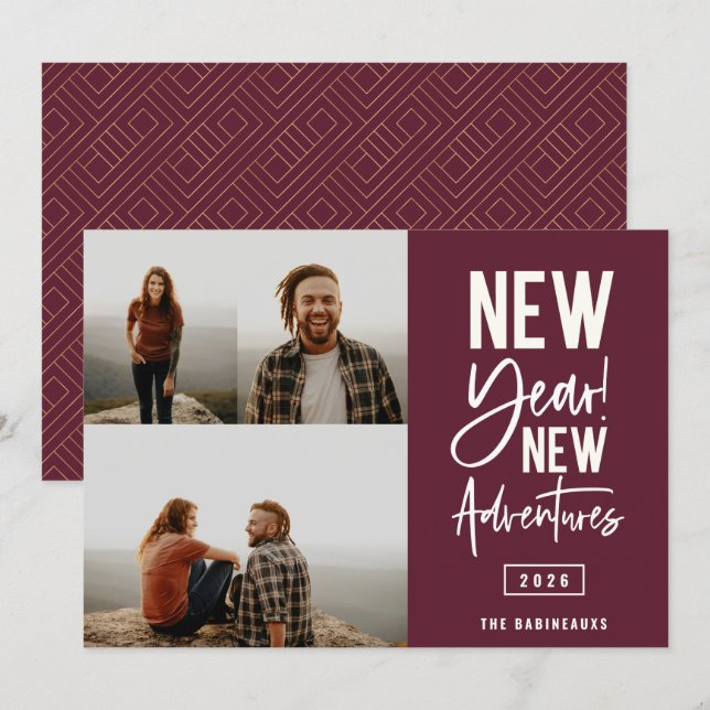 Festividades Cartão de Feriado de Fotografia para Novas Aventur (Frente/Verso)