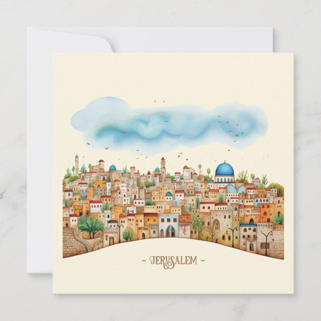 Festividades Cartão de Feriado de Ilustração Cityscape Jerusalé (Frente)