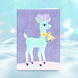 Festividades Cartão de Feriado de Reindeer Vintage Azul