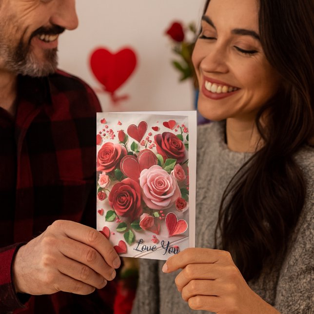 Festividades Cartão de Feriado de Rosa vermelha Romântico (Bold roses, heartfelt message this “Love You” card makes Valentine’s Day unforgettable.)