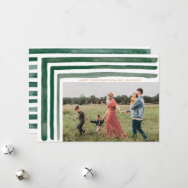 Festividades Cartão de Feriado de Stripes de Aquarela Verde