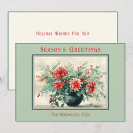 Festividades Cartão de Feriado Floral de Inverno Elegante Vinta