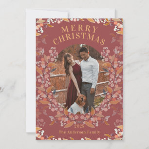 Festividades Cartão de Feriado Fotográfico com Quadro Dourado C