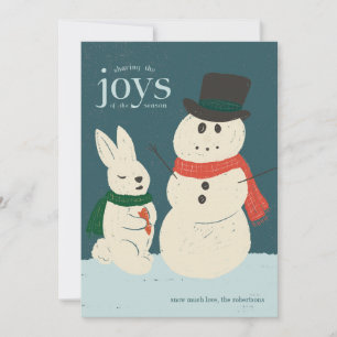Festividades Cartão de Feriado Ilustrado de Coelhinho e Neve