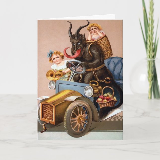 Festividades Cartão de Feriado Krampus para Condução Vintage (Frente)