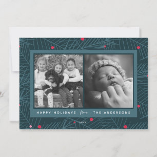 Festividades Cartão de Feriado Moderno de 2 Fotos Personalizado