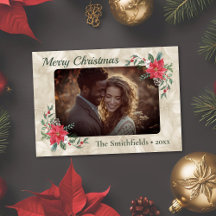 Cartão de Feriado Plano de Foto do Red Poinsettia 