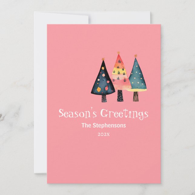 Festividades Cartão de Feriado Plano Rosa-Rosa-Bonito das Árvor (Frente)