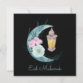 Festividades Cartão de Feriado Preto Eid Mubarak Crescent Eid C