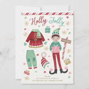 Festividades Cartão de Feriado Simples de Boneca de Papel Elf N