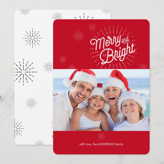 Festividades Cartão de Feriado Vermelho de Foto Starburst 1 (Frente/Verso)