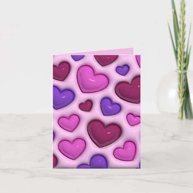 Festividades Cartão De Feriado Vertical Dobrado Com Corações 3D (Frente)