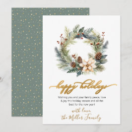 Festividades Cartão de Feriados Felizes Elegante Wreath Greener