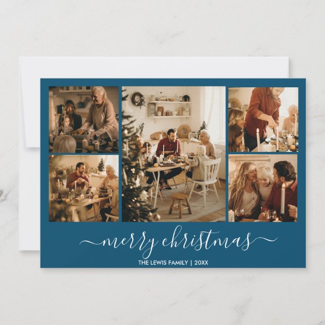Festividades Cartão de Férias 5 Fotografias de Natal Azul (Frente)
