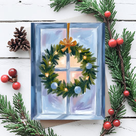 Festividades Cartão de Férias Aquarela Coroa de Natal Dourada