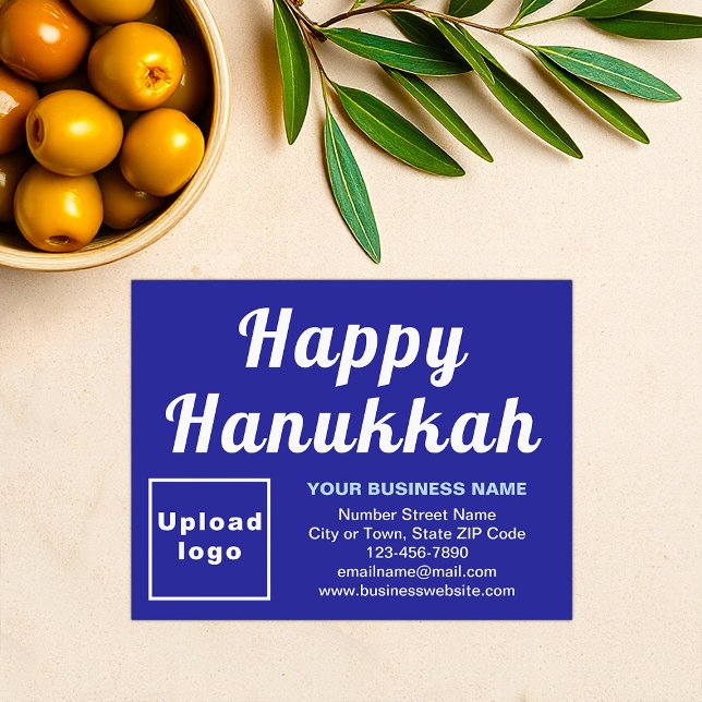 Festividades Cartão de Férias Azul Pequeno Chanucá Azul Pequeno (Business brand with Hanukkah greeting on blue flat holiday card)