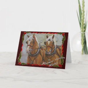 Festividades Cartão de Férias belga da equipe de cavalos, a ver