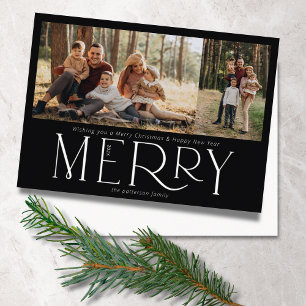 Festividades Cartão de Férias Branco Preto para Feliz de Foto M