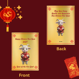 Festividades Cartão de Férias CNY Cabra com Bolsa de Dinheiro V