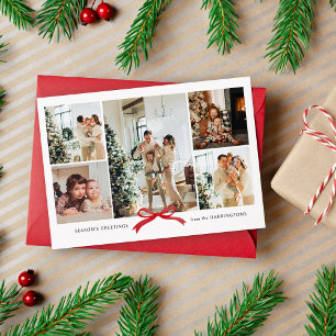 Festividades Cartão de Férias com Colagem de Fotos de Laço Verm