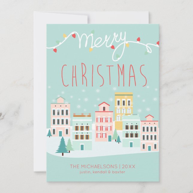 Festividades CARTÃO DE FÉRIAS COM FOTO | Cena de Natal na Cidad (Frente)