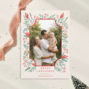 Festividades Cartão de Férias com Foto de Borda de Folhagem Des