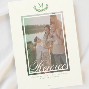 Festividades Cartão de Férias com Foto de Monograma Elegante
