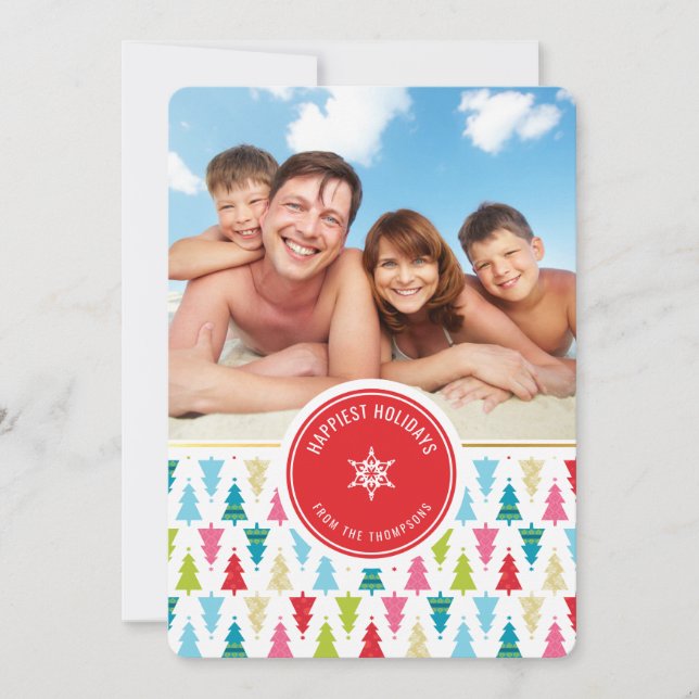 Festividades CARTÃO DE FÉRIAS COM FOTO padrão de árvore de nata (Frente)