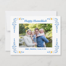 Cartão de Férias com Foto Plana de Hanukkah Feliz