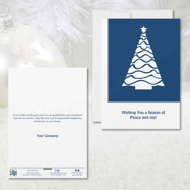 Festividades Cartão de Férias Comerciais da Árvore de Natal Azu (Blue & White Christmas Tree Business Holiday Card)