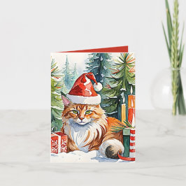 Festividades Cartão de Férias da Cena de Natal Cozy Maine Coon