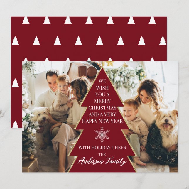 Festividades Cartão de Férias da Família de Fotos da Árvore de  (Frente/Verso)