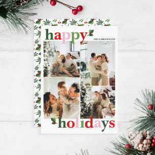 Festividades Cartão de Férias da Família Holly Feliz Bright