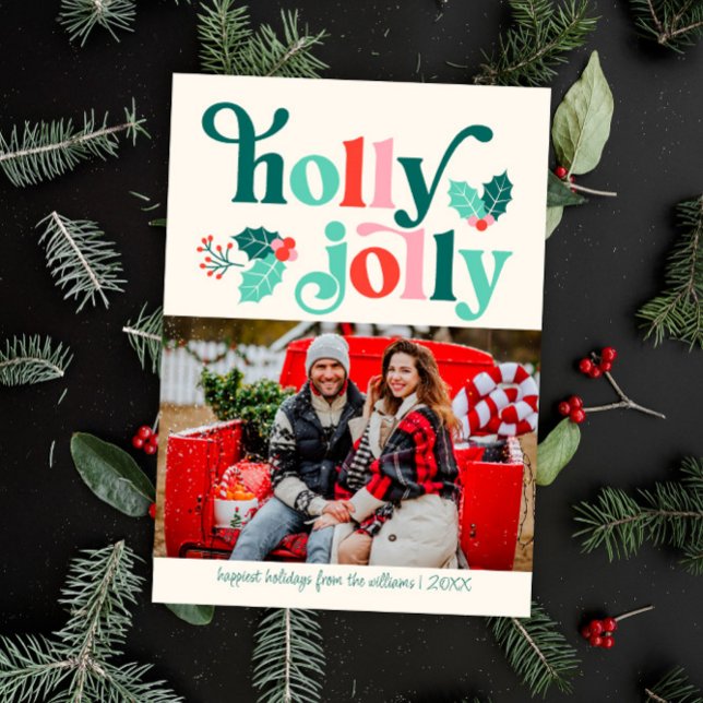 Festividades Cartão de Férias da Família Retro Holly Jolly (Criador carregado)